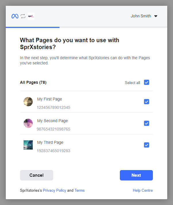 screenshot showing the facebook page permissions